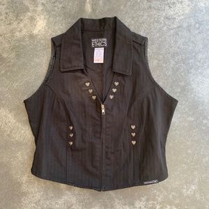 Vintage Black Denim Western Heart Studded Vest
